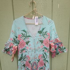 Spell Sample Lotus Maxi Dress Peacock Gown green Duster kimono robe S NWT OOAK!